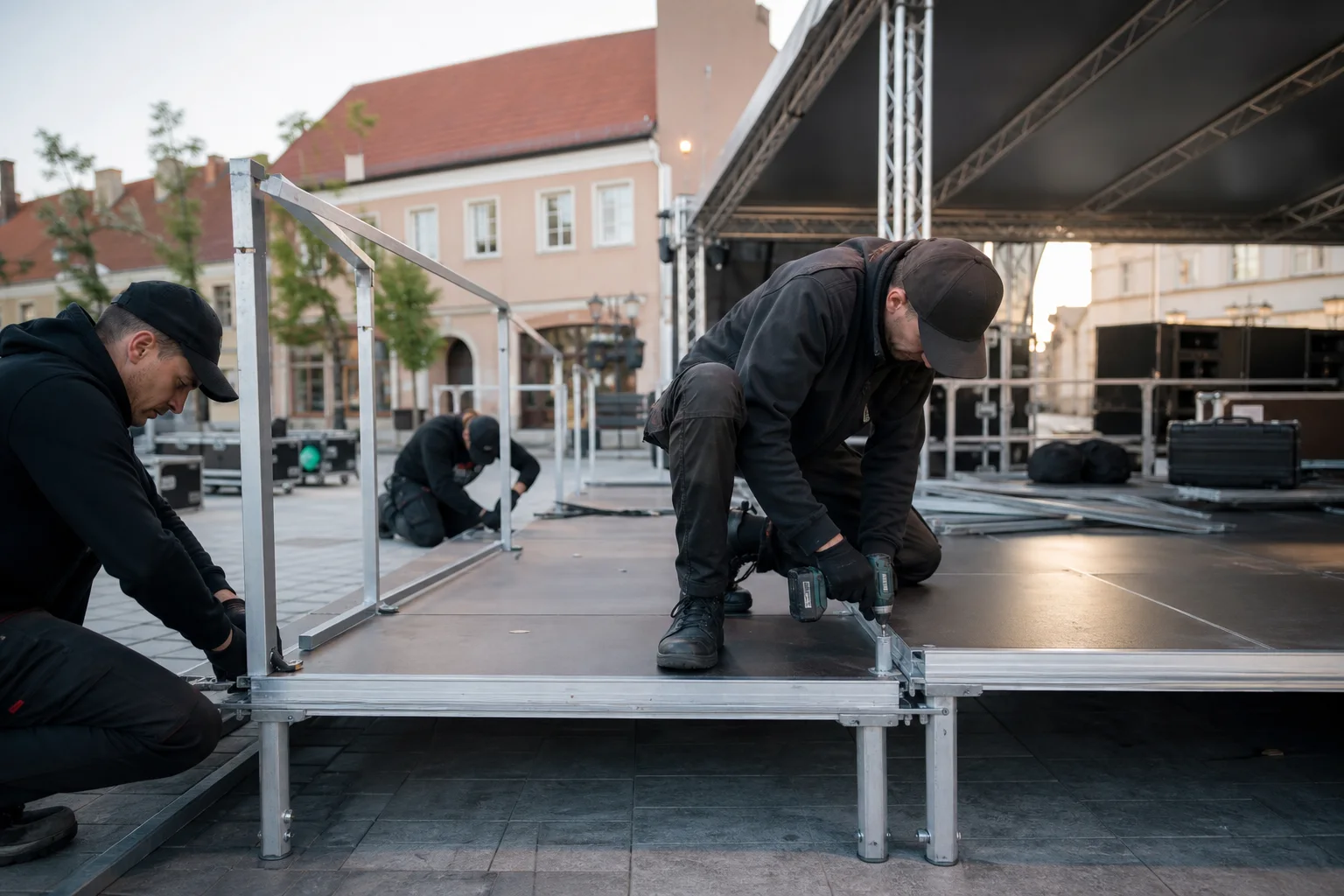 Wynajem sceny i podestów — ścianki konstrukcyjne (do 26 m²)